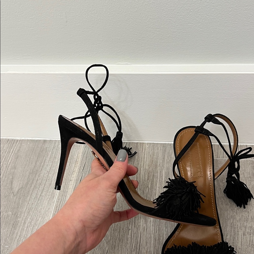 Aquazzura Black Fringe Heels - Picture 10 of 14